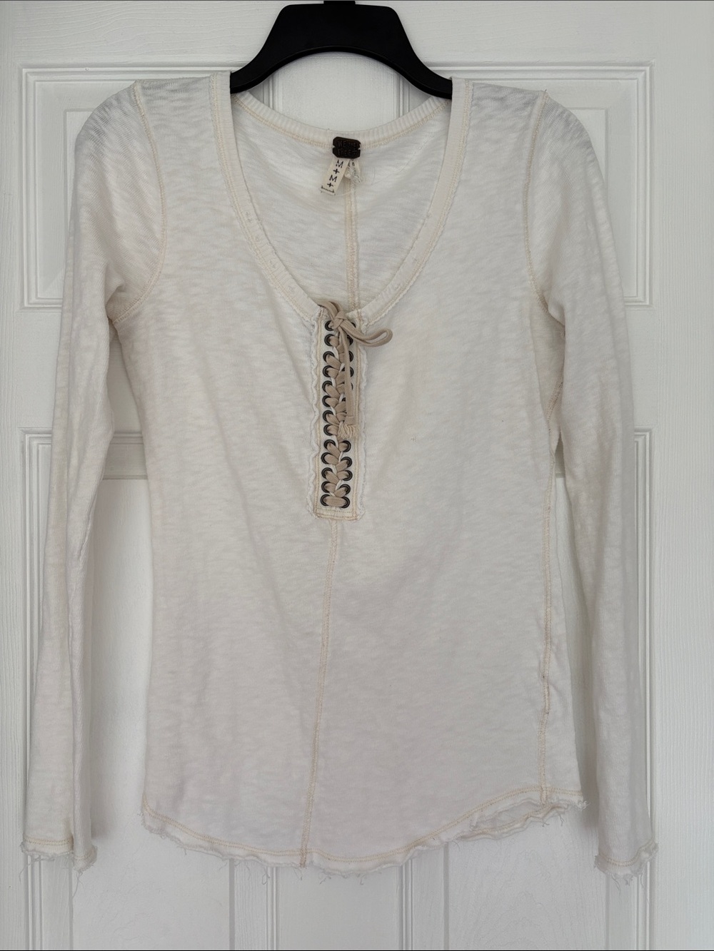 We The Free Cream Lace-Up Long Sleeve Tee